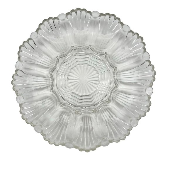 Vintage Deviled Egg Plate 10 inch Clear Glass Round - Picture 1 of 4